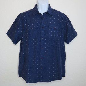 hype* Men's Short Sleeve Button Down Curved Hem Chest Pockets Shirt~‎ Size Large